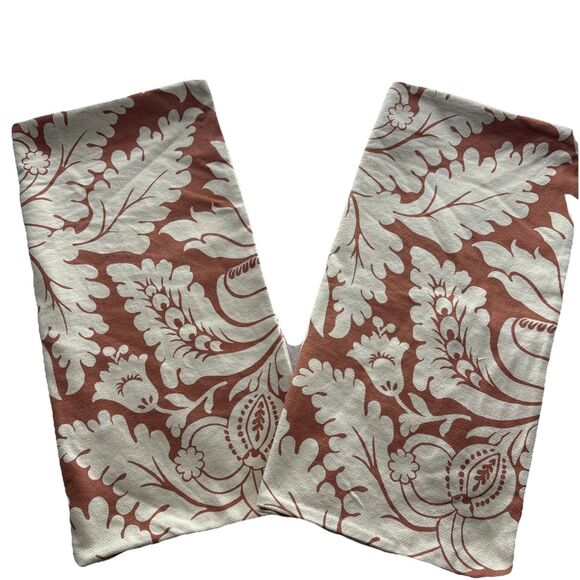 Pottery Barn Damask Print Coral Ivory Decorative Pillow Covers Set Of 2 24x24 - Picture 6 of 8